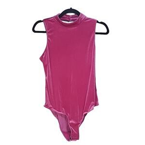 Vylette Fuchsia Pink Velvet Sleeveless Bodysuit, Women's Medium, NWT